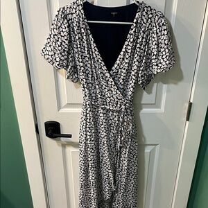 FRNCH Navy & White Floral Wrap Midi Dress